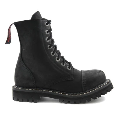 Angry Itch 8-Loch Vintage Black Leder Stiefel Ranger Armee Army Boots Stahlkappe - Bild 1 von 4