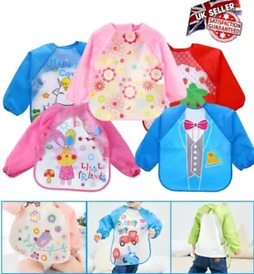 Baby Kids Bibs Waterproof Long Sleeve Toddler Weaning Feeding Apron Boys Girls - Picture 1 of 17