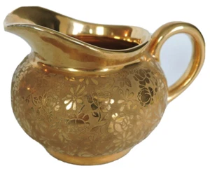 GDA France Gold Colored Creamer Mini Pitcher Handle Flowers Roses Daisy Milk Jug - Picture 1 of 6