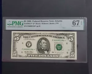 1995 ATLANTA Five 5$ Dollar PMG SUPERB GEM UNC 67 EPQ FRN Replacement/Star 🌟 - Picture 1 of 2
