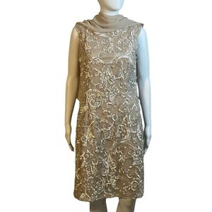 SD Collection Nude Ärmellos Soutache Netz Chiffon Stretch Cocktailkleid Gr. 10 - Bild 1 von 14