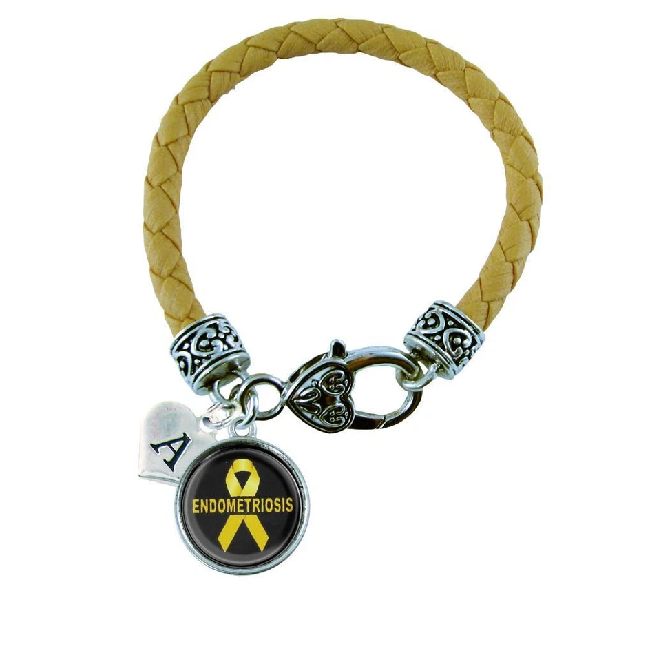 Pulsera de cuero amarillo con conciencia de endometriosis personalizada joyería elige inicial Foto 1 de 1
