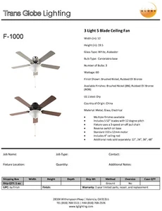 TransGlobe Lighting F-1000BN 3 Light 5 Blade 52" Brushed Nickel Ceiling Fan NIB - Picture 1 of 11