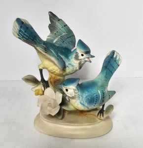 Nippon Bisque Porcelain Blue Jays Blue Birds Collectible Japan MCM Bottom Mark - Picture 1 of 9