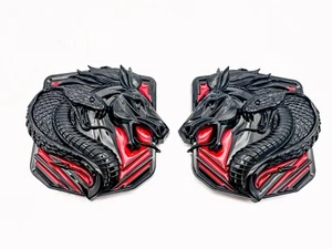 cobra Badge Emblem Fit Bronco Mustang Fender Angry Aggressive 4inx4in Black Red - Picture 1 of 7