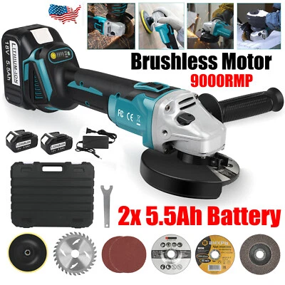 Angle Grinder Brushless Cordless Cut‑Off with 2 5.5Ah Battery Set for Makita 18V