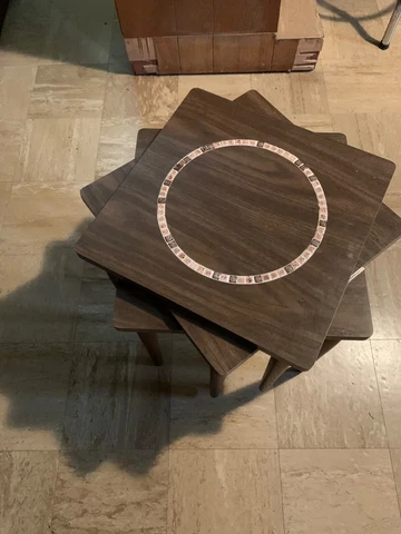 (3) Vintage Mid Century Wood Plant Stand End Table Ceramic Inlay Cover