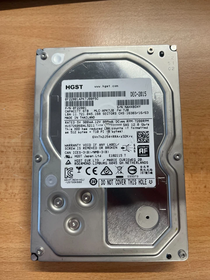 0F22801 HUS726060AL5211 6TB SAS HDD 3.5'' 12Gbps HGST HDD - Image 1 of 1