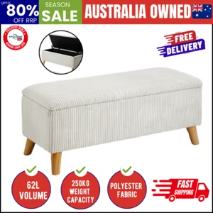 Storage Ottoman Blanket Box Chest Toy Foot Stool LARGE Polyester Beige - Picture 1 of 8