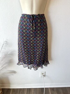 Allison Taylor Vintage Y2K Sz L 100% Silk Black Multicolor Skirt Geometric Print - Picture 1 of 7