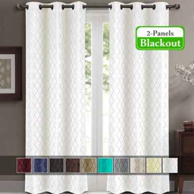 2 Paneles 42x108" Sauce Jacquard Aislamiento Térmico Cortinas y Cortinas Blackout Foto 1 de 4
