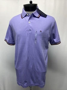 Tommy Hilfiger Men's Medium Purple Striped Accents Front Logo Polo - Picture 1 of 13