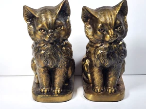 Vintage Messing Katze Buchstützen MCM Paar Kätzchen Katzen Messing - Bild 1 von 9