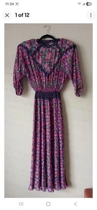 Vintage Diane Freis Dress Womens Medium Multicolor Floral Maxi Pleated Boho 80s - Picture 1 of 11