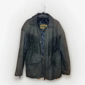 VTG 1980s Global Identity G III Leather Jacket Men’s Medium Black Retro Tassels - Picture 1 of 12