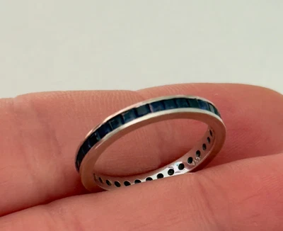Vintage 14K White Gold Sapphire Eternity Band Ring Size 6.75 - Image 1 of 4
