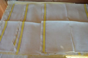 3 strofinacci da tè vintage 35”x16,5” lino verticali gialli e sottili righe cacao ricamati - Foto 1 di 12