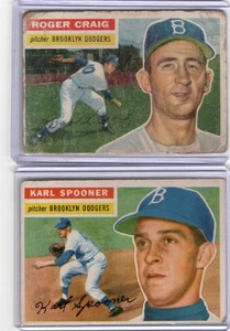 1956 Topps #63 ROGER CRAIG Brooklyn Dodgers & # 83 KARL SPOONER Brooklyn Dodgers - Picture 1 of 2