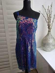 LADIES BOOHOO SIZE 16 STUNNING SEQUINNED STRETCH GLAMOUROUS EVENING DRESS VGC! - Picture 1 of 20