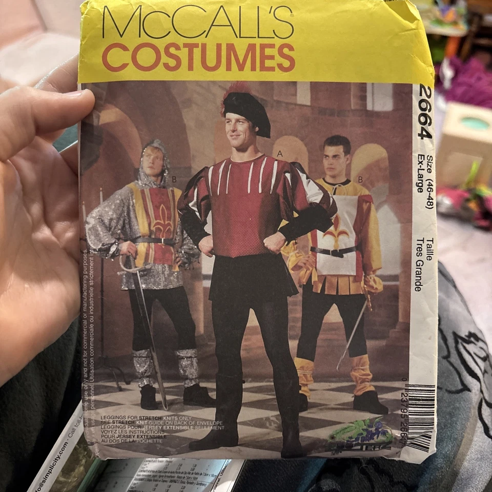 Fantasias medievais masculinas padrão costura McCalls 2664 tamanho XL 46 48 sem cortes - Imagem 1 de 1
