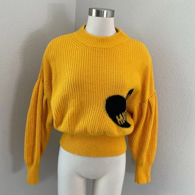 Love Moschino Womens 4 Yellow Knit Sweater Heart Print Long Sleeve - Image 1 of 4