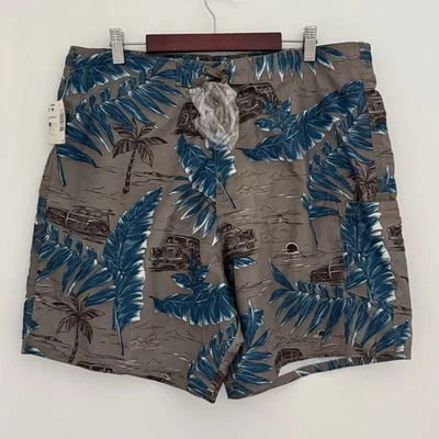 ISLANDER Shorts Mens M Tan Cars Print Swim Trunks Vacation Beachy Travel NEW - Image 1 of 4