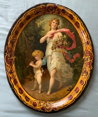 Vintage Antique Advertising Tray with Flute Playing Cherub & Maiden NO.1 - Image 1 of 4