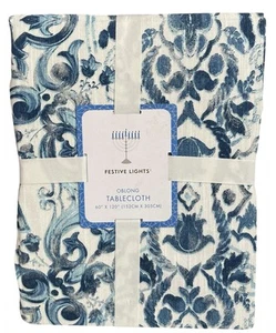 Mantel oblongo Hanukkah Star David floral luces festivas 60 X 120 azul blanco - Imagen 1 de 5