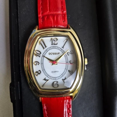 Gossip Ladies Quartz Gold Tone Watch, Red Genuine Leather Strap, GSP545C, New - Image 1 of 4