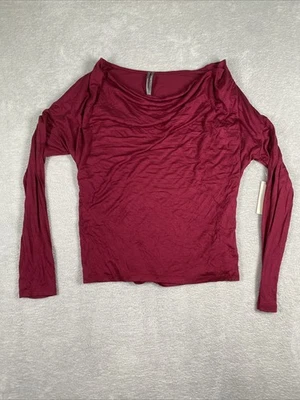 Nueva Camisa Anthropologie Cuello Corpeado Para Mujer Pequeña Ciruela Manga Larga Slinky Jersey Foto 1 de 4