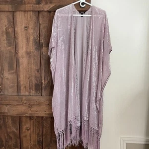 Torrid Womens 1/2 Mauve Pink Floral Burnout Velvet Fringe Kimono Boho Hippie - Picture 1 of 10