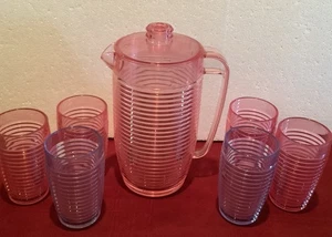 Set brocca e 6 bicchieri vintage 1986*MAJESTIC alveare a costine*2-Qt - Foto 1 di 4