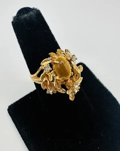 Vintage 18K HGE Tigers Eye Statement Cocktail Ring Size 5 1/2 🌺🌺 NOS - Bild 1 von 3