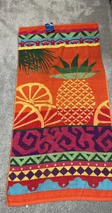 Vintage Sea Wind Pineapple Multicolored Beach Towel 59x28 New 0824 - Picture 1 of 6
