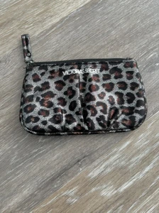 Victoria’s Secret Gray Metallic Leopard Print Coin Purse Small Zip Bag - Picture 1 of 5