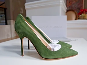 Neu im Karton 725 $ Manolo Blahnik BB 105 Pumps Schuhe Wildleder-Absätze grün Größe 36 - Bild 1 von 14
