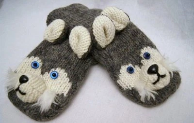 SIBERIAN HUSKY MITTENS Guantes Tejido Perro ADULTO Marioneta Huskies Disfraz Sombrero Separado Foto 1 de 4
