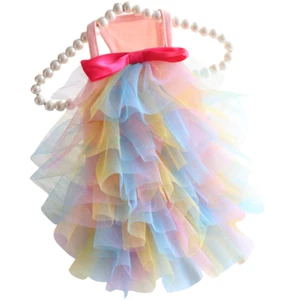 Cute Mesh Lace Small Pet Dog Cat Princess Dress Strappy Rainbow Tutu Party Puppy - Picture 1 of 11