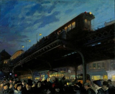 Six o’Clock Winter John French Sloan 1907 Ashcan School New York City Commuter - Image 1 of 2