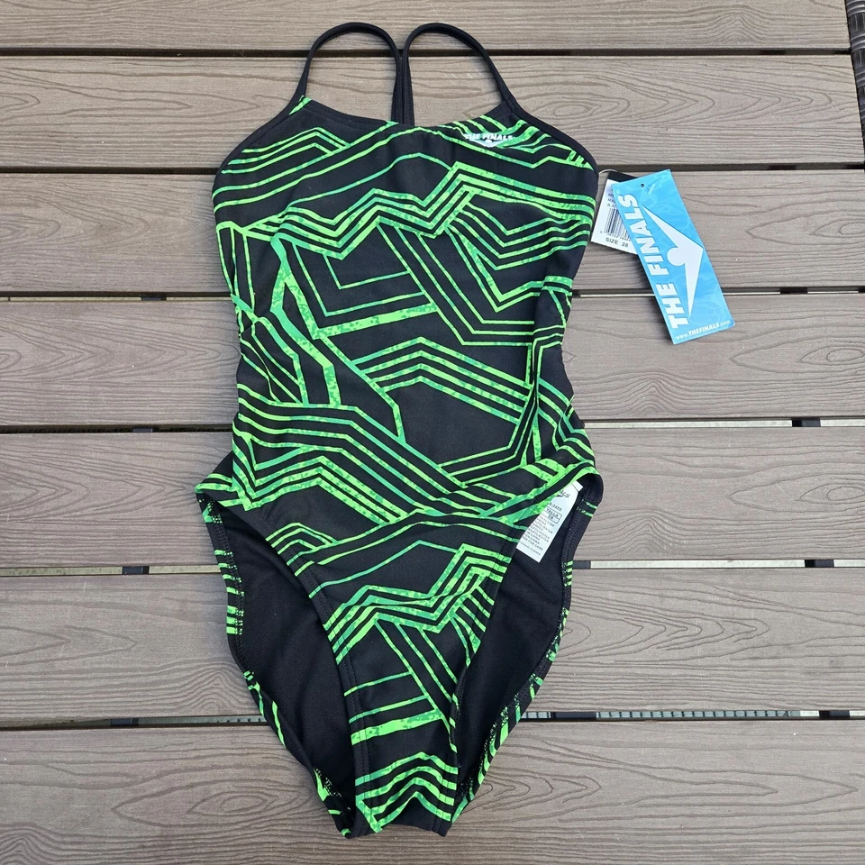 TYR The Finals Youth MAIZE Swimsuit Butterfly Back 1-Piece Blue Girls Sz 24