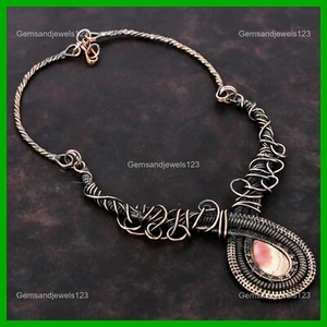 Womens day Deal Copper Rhodochrosite Gemstone Wire Wrapped Chain Mother Necklace - Picture 1 of 6