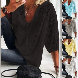 Plus Size Women Cotton Linen Baggy Tunic Tops Summer Beach U Neck Blouse T-Shirt - Picture 1 of 28