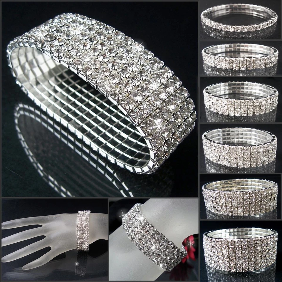Armband Silber stretch 16-22cm Strass Braut Schmuck Damen Mädchen Kommunion VA34 - Bild 1 von 1