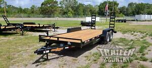 NEW 2022 7 X 20 10K GVWR Heavy Duty Flatbed Wood Deck Equipment Trailer w/ Ramps