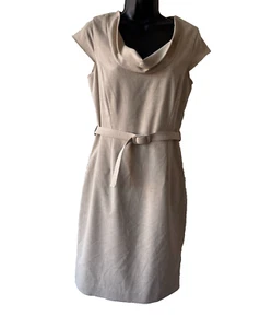 Calvin Klein Belted Sheath Dress Womens Size 6 Cap Sleeve Cowl Neck Lined Slit - Picture 1 of 11