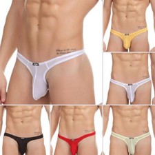 Mens Silky Soft Stretch Bulge Enhancing Semi-Transparent Spandex Thong Underwear