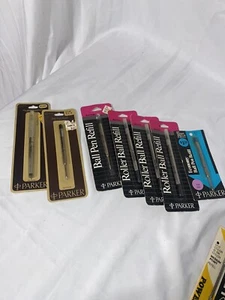 Lotto 7 NOS Vintage Roller Ball Ricarica PARKER PEN Nero e Blu Made USA 1996 - Foto 1 di 9