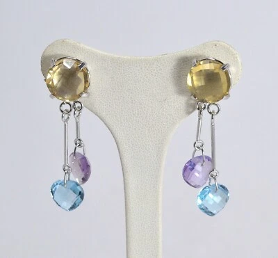 ORECCHINI  ARGENTO 925  RODIATO CITRINO TOPAZIO AMETISTA TRAVETTE      AGHT 0803 - Immagine 1 di 3