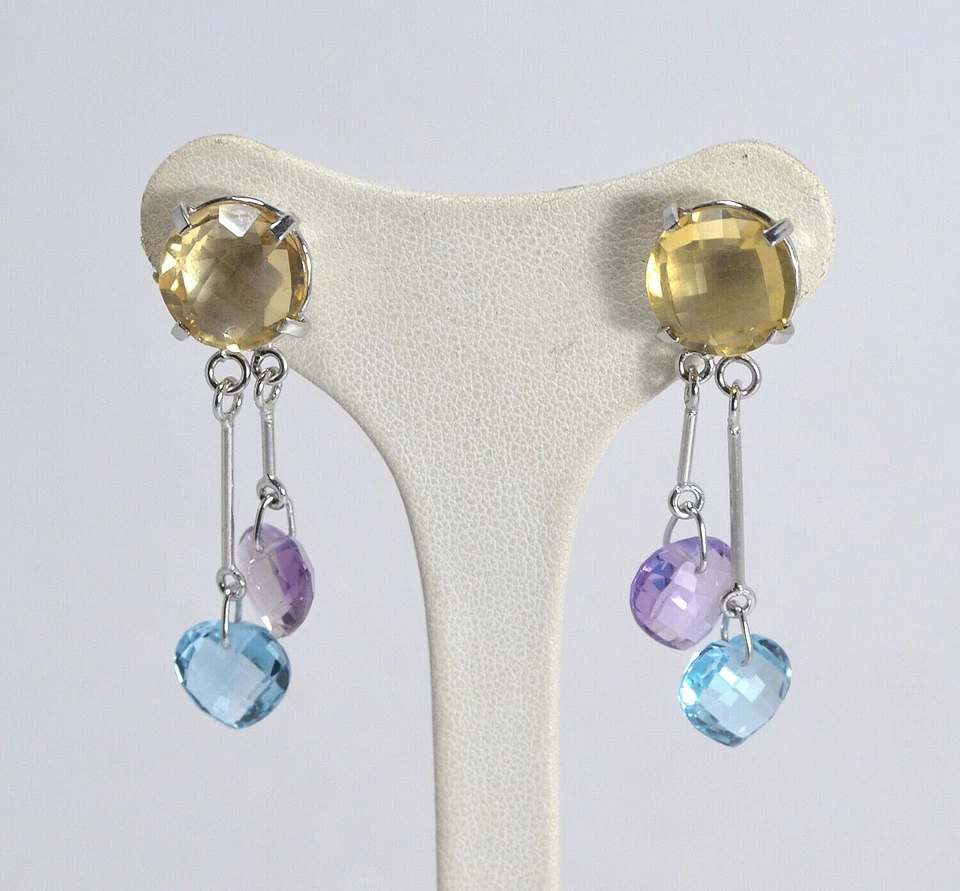 ORECCHINI  ARGENTO 925  RODIATO CITRINO TOPAZIO AMETISTA TRAVETTE      AGHT 0803 - Immagine 1 di 3