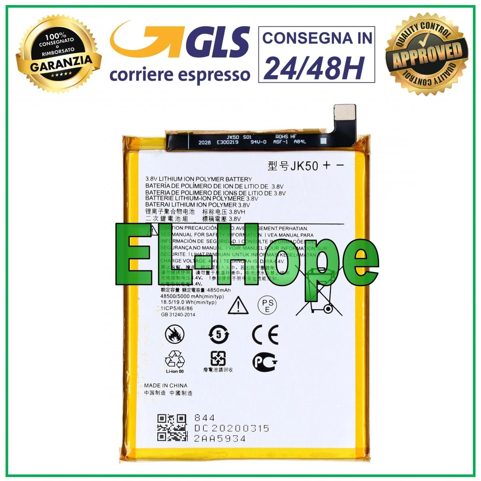BATTERIA JK50 PER MOTOROLA MOTO E7 PLUS XT-2081 XT2081 5000 mAh PARI ORIGINALE